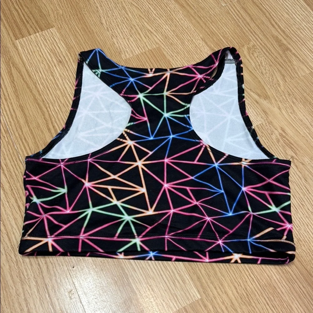 Justice Girls XL 16/18 Black Pink Multicolor Geometric Sports Bra Athleisure